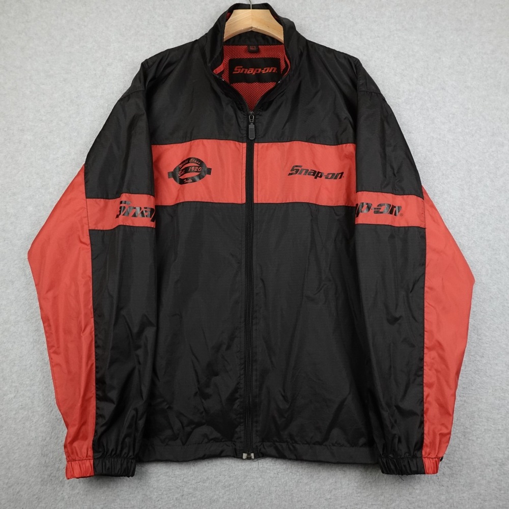 Vintage Snap On Tools Jacket Mens Large Black Red Windbreaker Rip Stop Full Zip